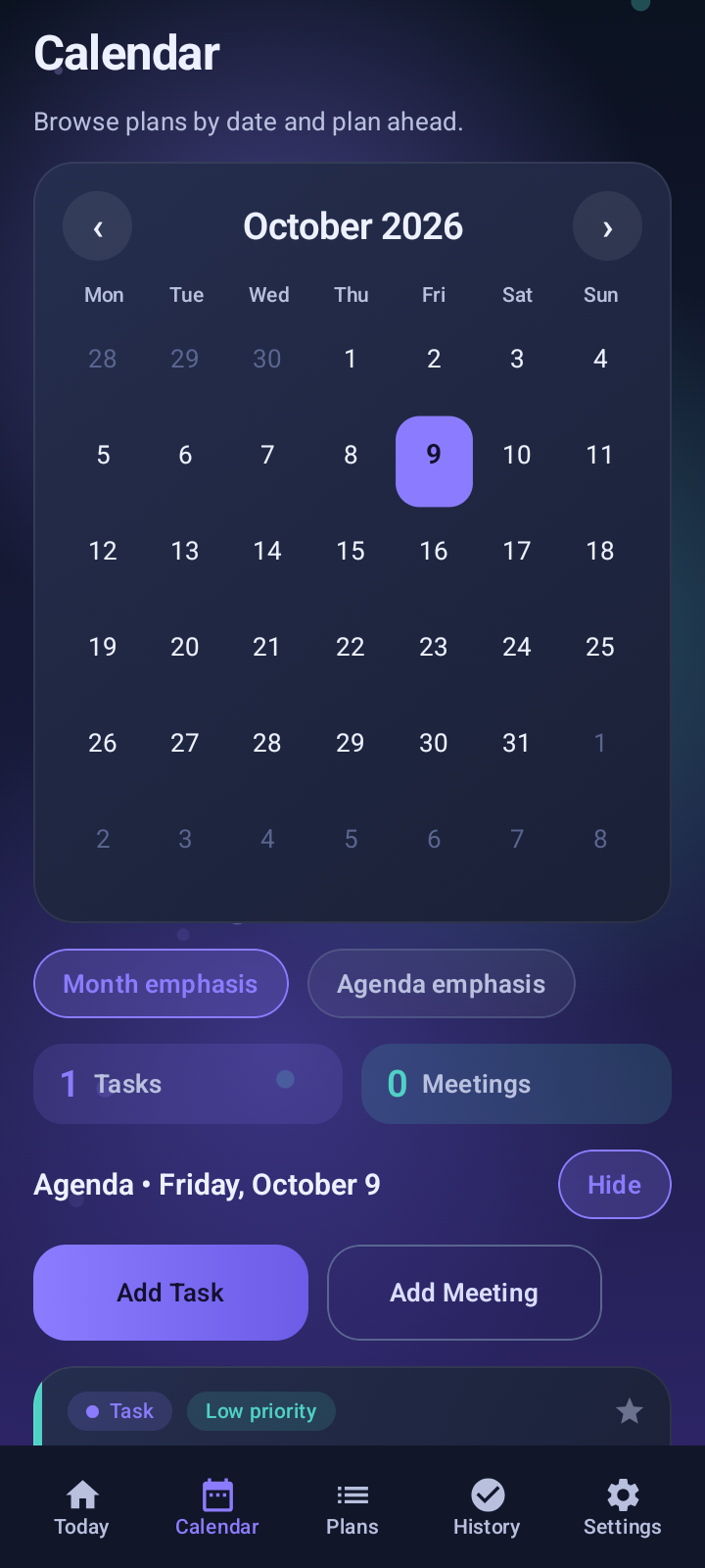 ClearPlan Scheduler Calendar screen