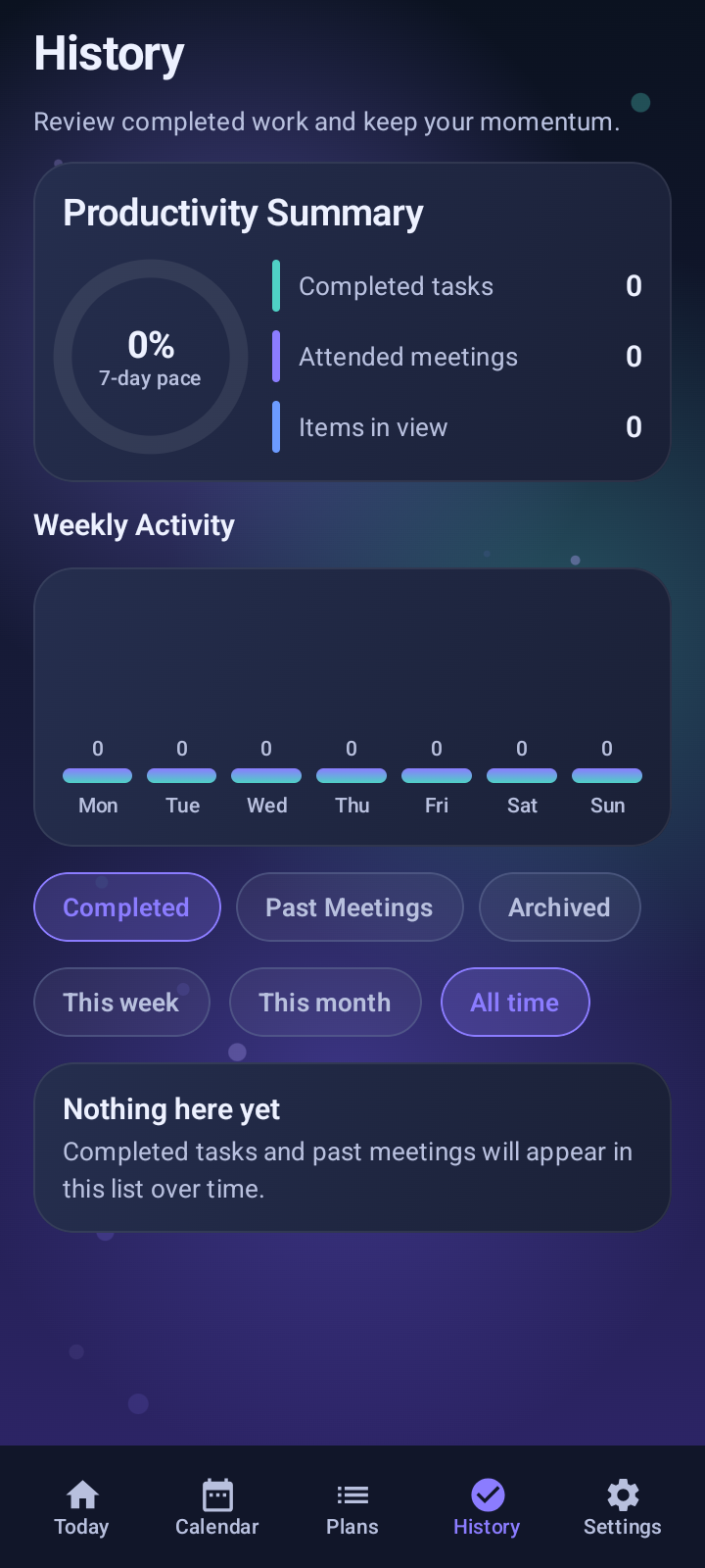 ClearPlan Scheduler History screen